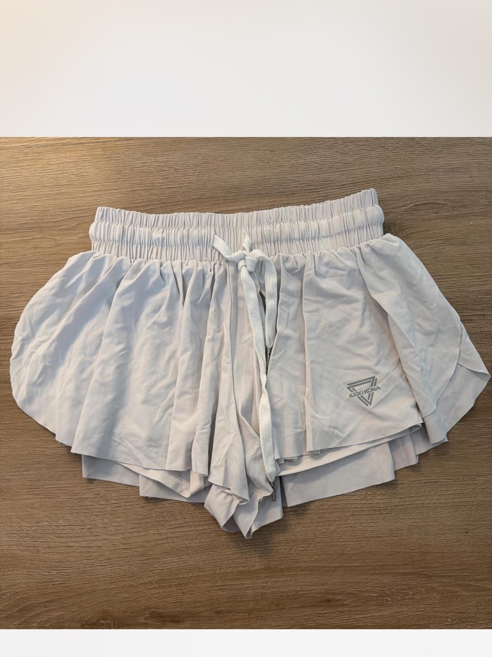 Women's Light Gray Athletic Ruffle Shorts with Drawstring